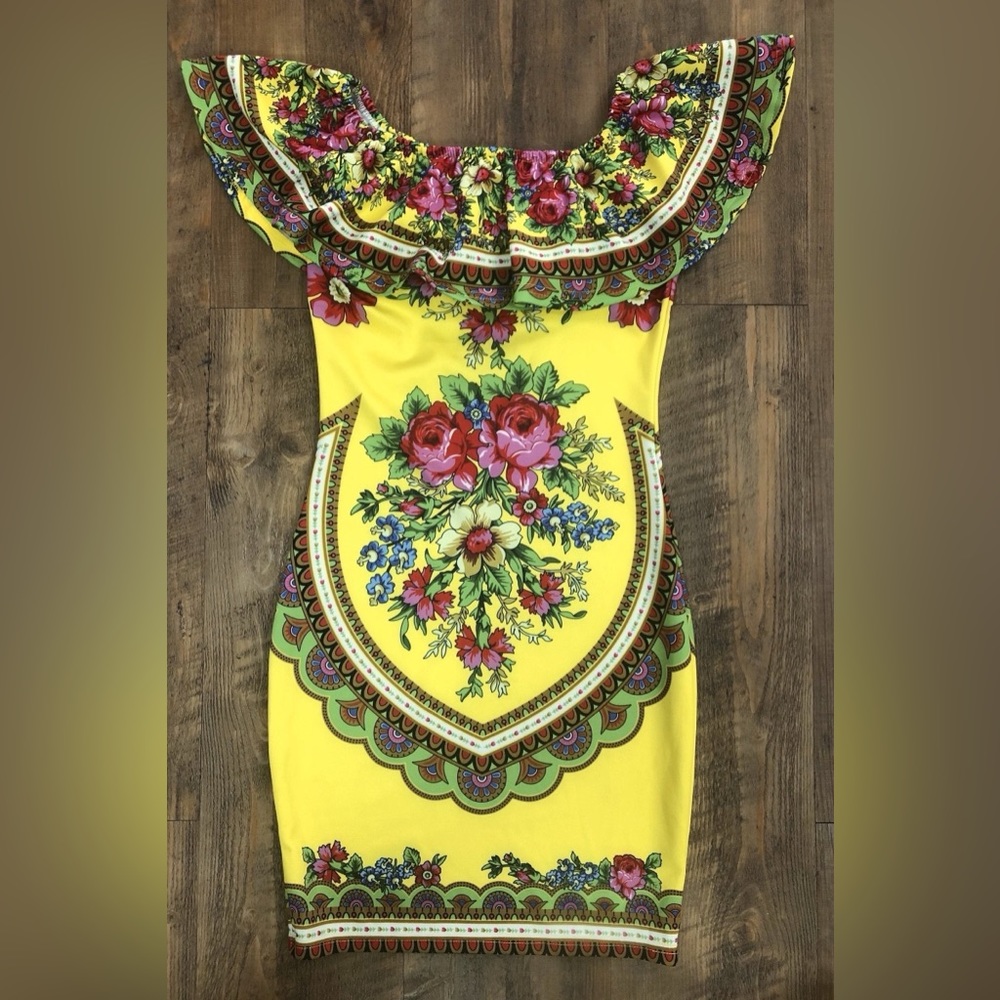 Yellow Patria Bodycon Printed Dress
